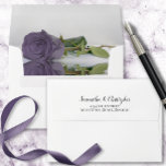 Elegant Dusty Purple Lavender Rose Wedding Envelope<br><div class="desc">These beautiful wedding envelopes are perfect for making your invitations all the more special. They feature a romantic design on the inside flap with a single long-stemmed dusty purple or lavender colored rose reflecting with waves and ripples. The back flap has your return address in lacy script calligraphy. Sophisticated and...</div>