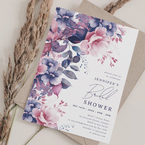 Elegant Dusty Purple Painted Floral Bridal Shower Invitation
