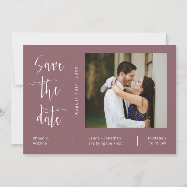 Elegant Dusty Purple QR Code Photo Save the Date Invitation (Front)