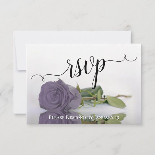 Elegant Dusty Purple Reflecting Rose Wedding RSVP Card