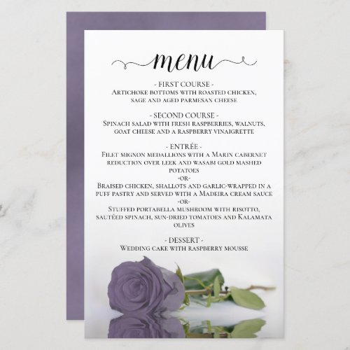 Elegant Dusty Purple Rose Budget Wedding Menu