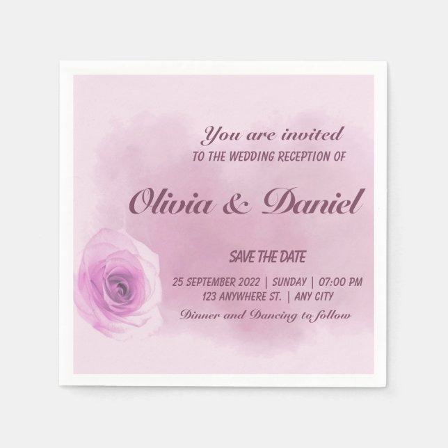 Elegant dusty purple rose floral wedding party napkins (Front)