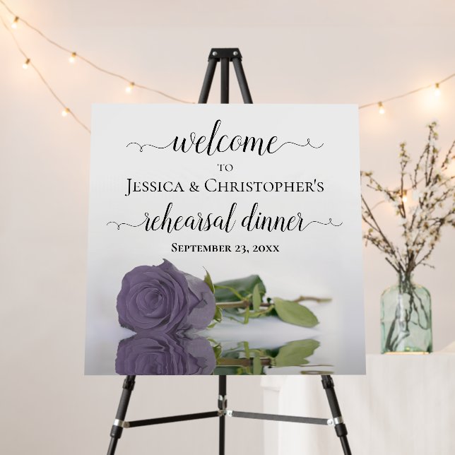 Elegant Dusty Purple Rose Rehearsal Dinner Welcome Foam Board (In Situ (Stand))