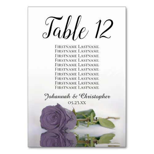 Elegant Dusty Purple Rose Seating Chart Wedding Table Number