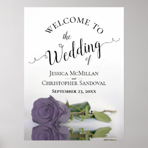 Elegant Dusty Purple Rose Stylish Wedding Welcome Poster