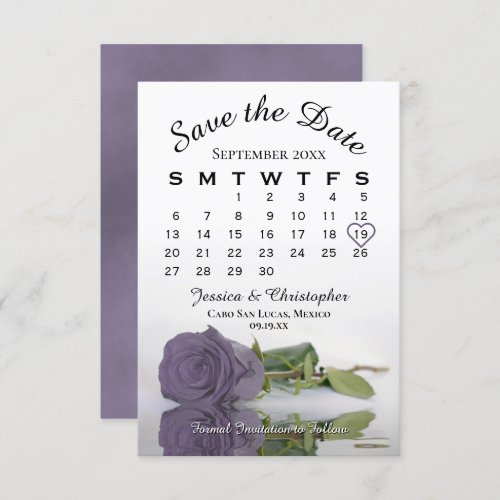 Elegant Dusty Purple Rose Wedding Calendar Save The Date