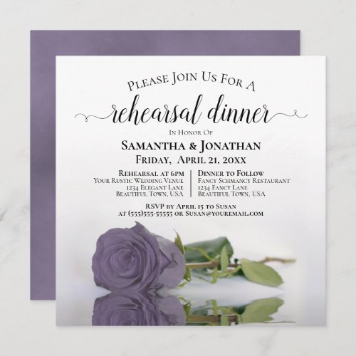 Elegant Dusty Purple Rose Wedding Rehearsal Dinner Invitation