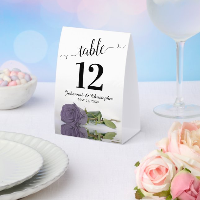 Elegant Dusty Purple Rose Wedding Table Number Paper Table Tent (Insitu(Wedding))