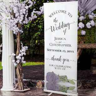 Elegant Dusty Purple Rose Wedding Welcome Retractable Banner