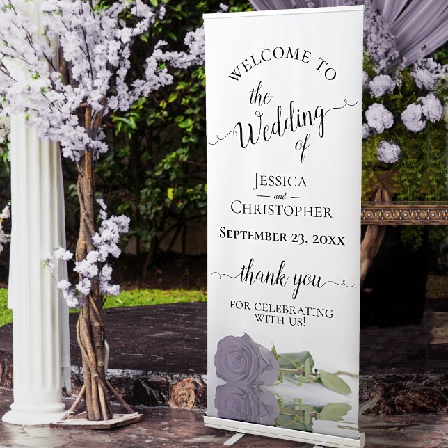 Elegant Dusty Purple Rose Wedding Welcome Retractable Banner (Creator Uploaded)