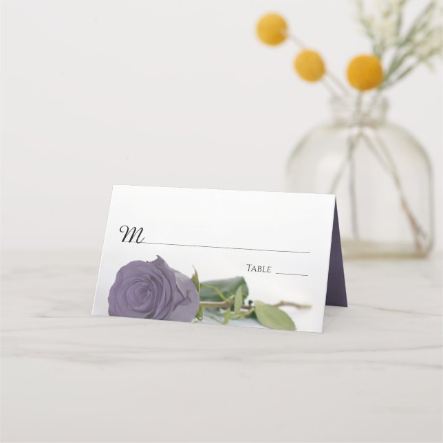 Elegant Dusty Purple Rose Wedding Write-In Place Card (Front)