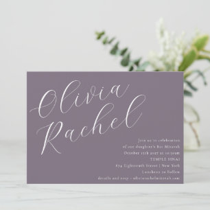 Elegant Dusty Purple Script Minimal Bat Mitzvah Invitation