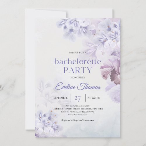 Elegant dusty purple spring flowers bachelorette invitation