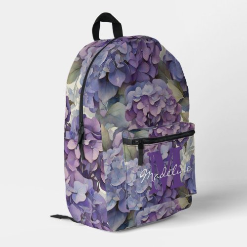 Elegant dusty purple watercolor floral monogram printed backpack