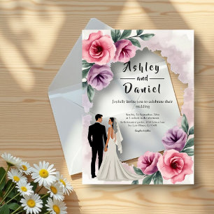 Elegant Dusty Purple Watercolor Floral Wedding Acrylic Invitations