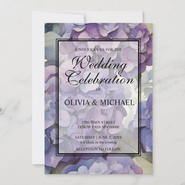 Elegant dusty purple watercolor floral Wedding Invitation (Front)