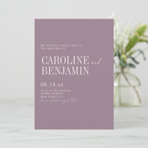 Elegant Dusty Purple Wedding Formal Script Serif Invitation
