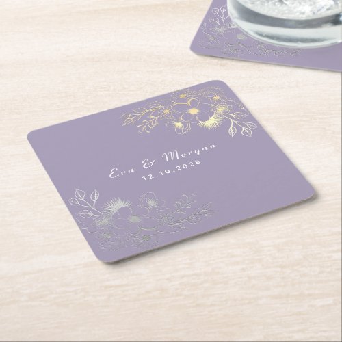 Elegant Dusty Purple Wedding Square Paper Coaster