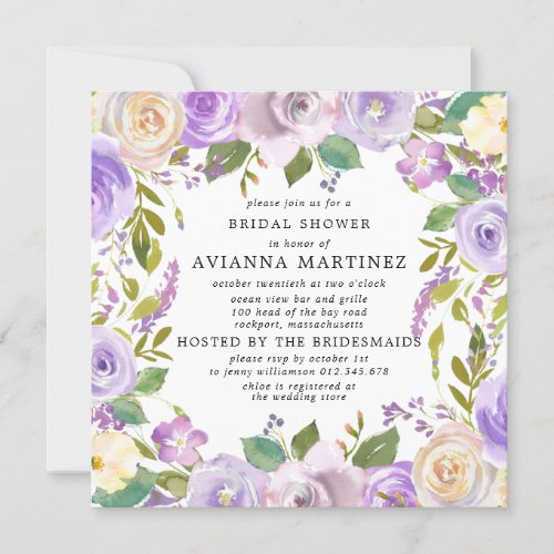 Elegant Dusty Purple White Floral Bridal Shower Invitation