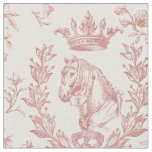Elegant Dusty Red Horse Crown Floral Toile Fabric