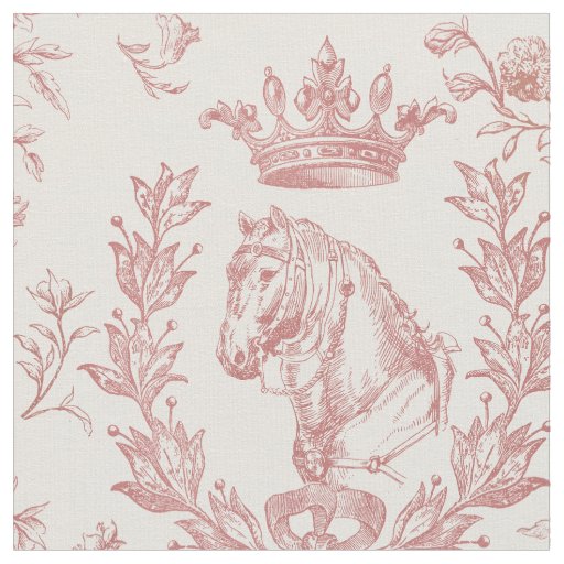 Elegant Dusty Red Horse Crown Floral Toile Fabric
