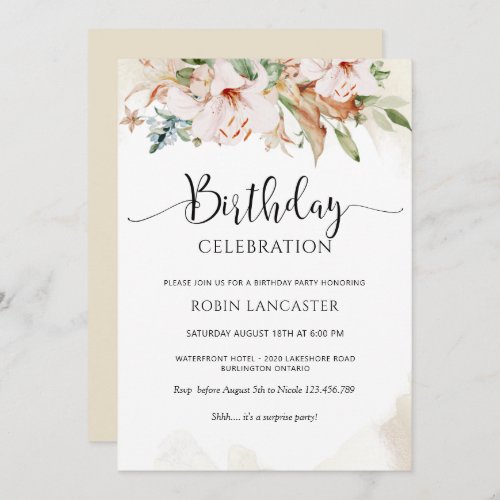 Elegant Dusty Rose and Beige Floral Birthday Invitation