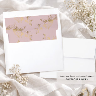 Elegant Dusty Rose and Gold Foil Hand-drawn Floral Envelope Liner