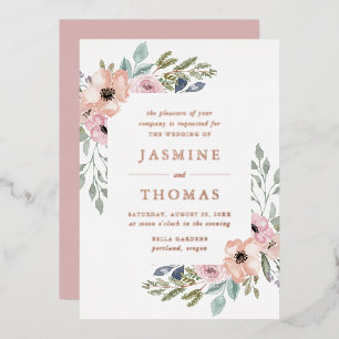 Elegant Dusty Rose and Peach Floral Wedding Foil Invitation