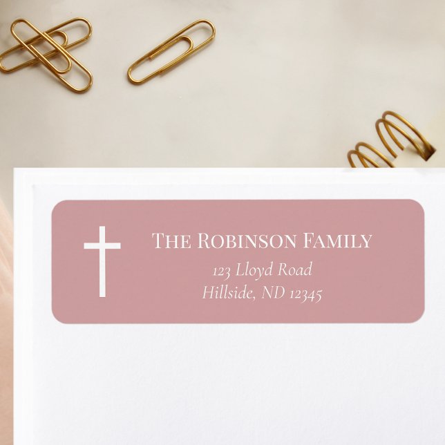 Elegant Dusty Rose Baptism Address Label (Creator Uploaded)