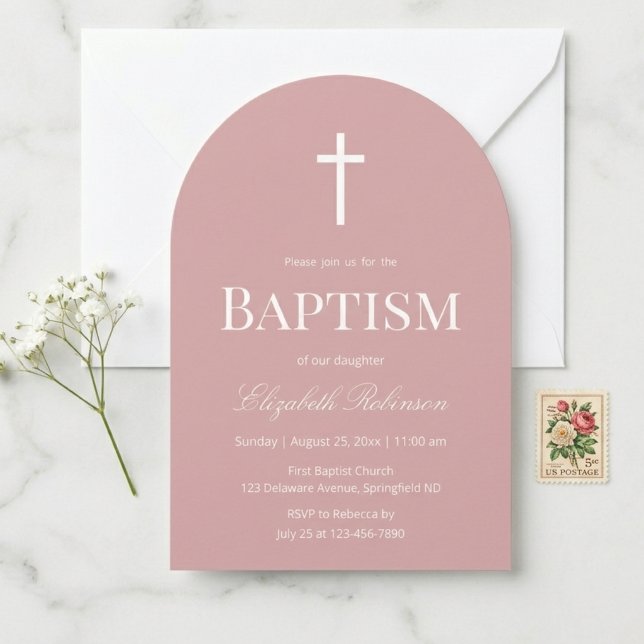 Elegant Dusty Rose Baptism Arch  Invitation (Creator Uploaded)