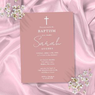 Elegant Dusty Rose Baptism Christening Invitation Postcard