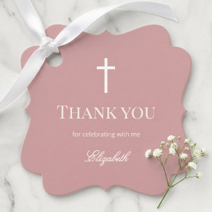 Elegant Dusty Rose Baptism Favor Tags