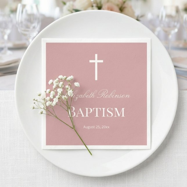 Elegant Dusty Rose Baptism Paper Napkin (Creator Uploaded)