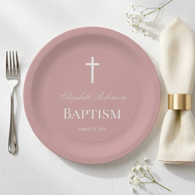 Elegant Dusty Rose Baptism Paper Plate (Creator Uploaded)