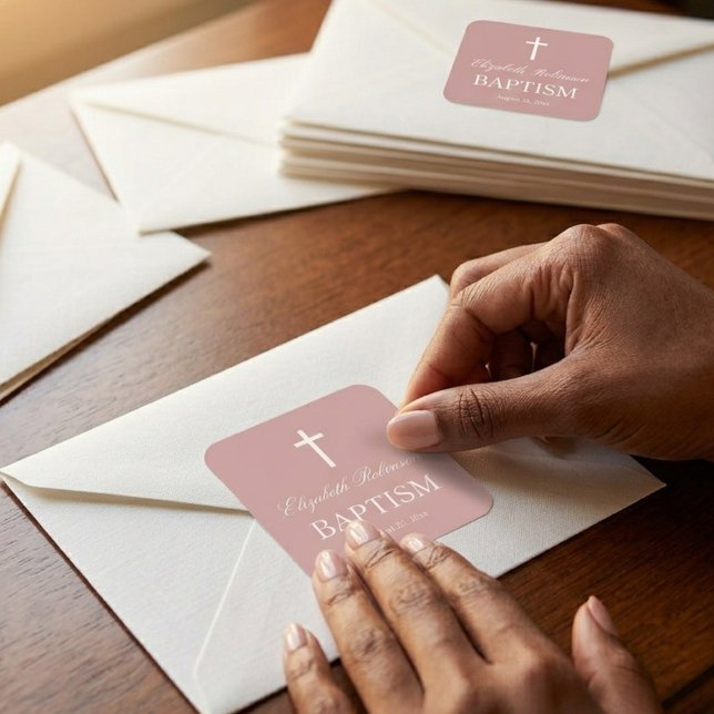 Elegant Dusty Rose Baptism  Square Sticker (Creator Uploaded)