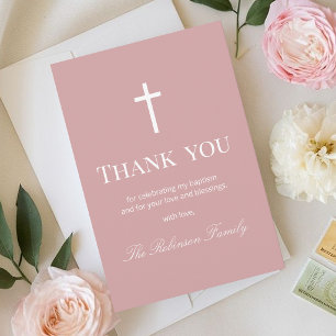 Elegant Dusty Rose Baptism Thank You Card