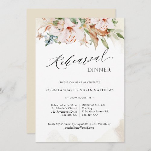 Elegant Dusty Rose  Beige Floral Rehearsal Dinner Invitation