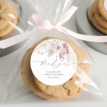 Elegant Dusty Rose Blush Bridal Shower Thank You Classic Round Sticker<br><div class="desc">Step into an atmosphere of refined luxury and timeless beauty with our exquisite item, where delicate blooms and the gentle allure of pampas grass come together in a symphony of elegance and grace. This enchanting design embodies sophistication with its soft blush pink and dusty rose florals, elegantly complemented by the...</div>
