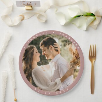 Elegant Dusty Rose Blush Neutral Wedding Photo Paper Plates by littleteapotdesigns at Zazzle