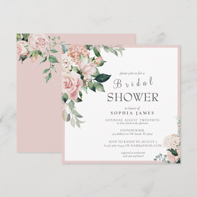 Elegant Dusty Rose Blush Peony  Bridal Shower Invi Invitation (Front/Back)