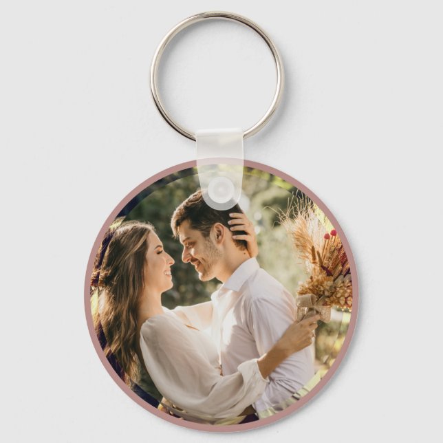 Elegant Dusty Rose Blush Photo Wedding Favor Keychain (Front)