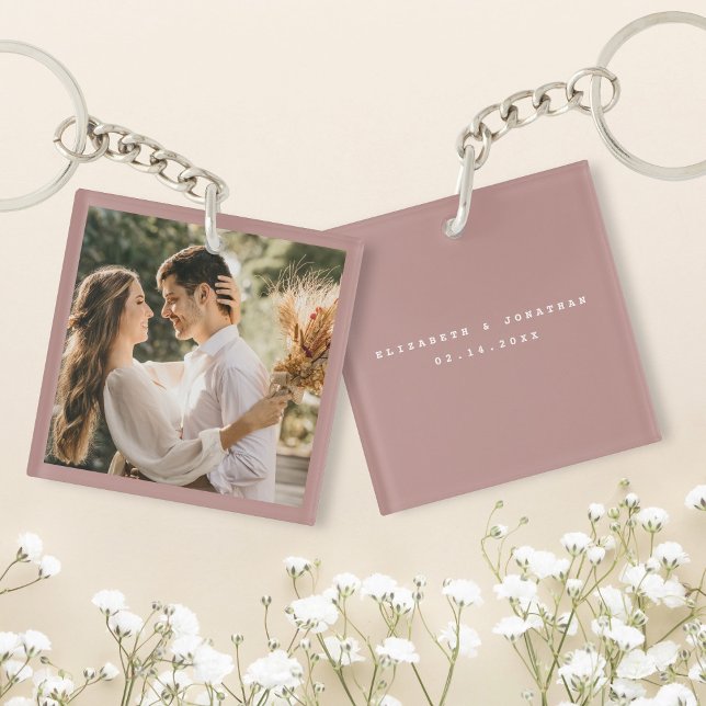 Elegant Dusty Rose Blush Photo Wedding Favor Keychain (Creator Uploaded)