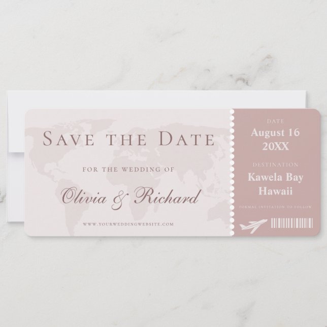 Elegant Dusty Rose Boarding Pass Save the Date Invitation (Front)