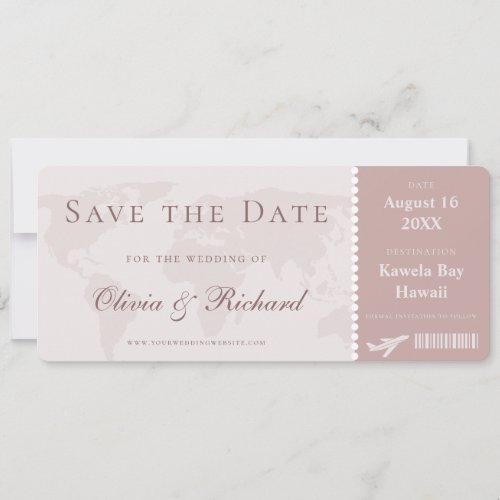Elegant Dusty Rose Boarding Pass Save the Date Invitation