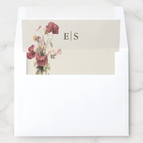 Elegant Dusty Rose Boho Monogram Wedding Envelope Liner