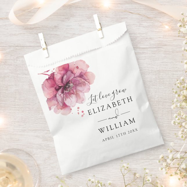 Elegant Dusty Rose Botanical Flower Seed Wedding Favor Bag (Clipped)