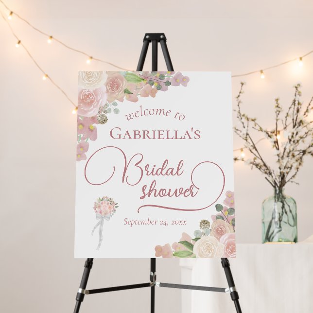 Elegant Dusty Rose Bouquet Bridal Shower Welcome Foam Board (In Situ (Stand))