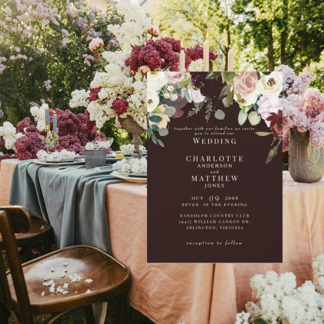 Elegant Dusty Rose & Burgundy No Parents Wedding  Invitation (Creator Uploaded)