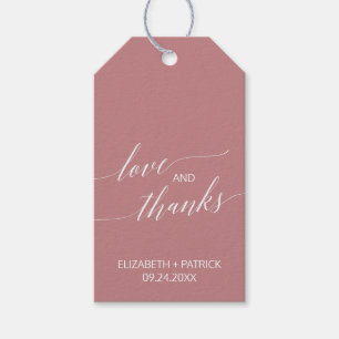 Elegant Dusty Rose Calligraphy Love & Thanks Favor Gift Tags