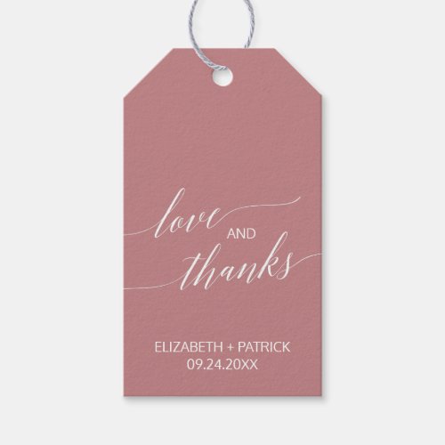 Elegant Dusty Rose Calligraphy Love  Thanks Favor Gift Tags